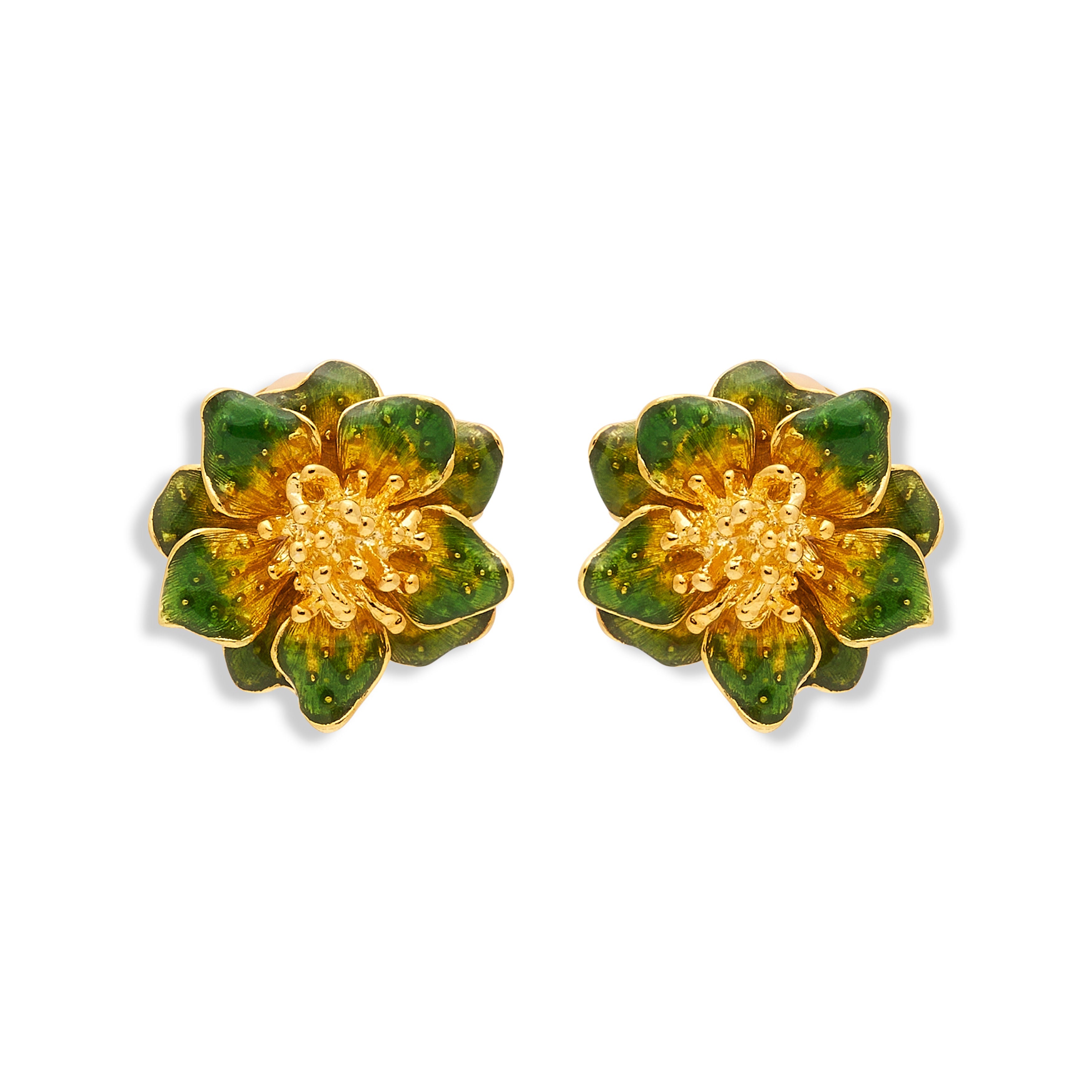 Green Enamel Flower Clip Earring