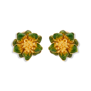 Green Enamel Flower Clip Earring