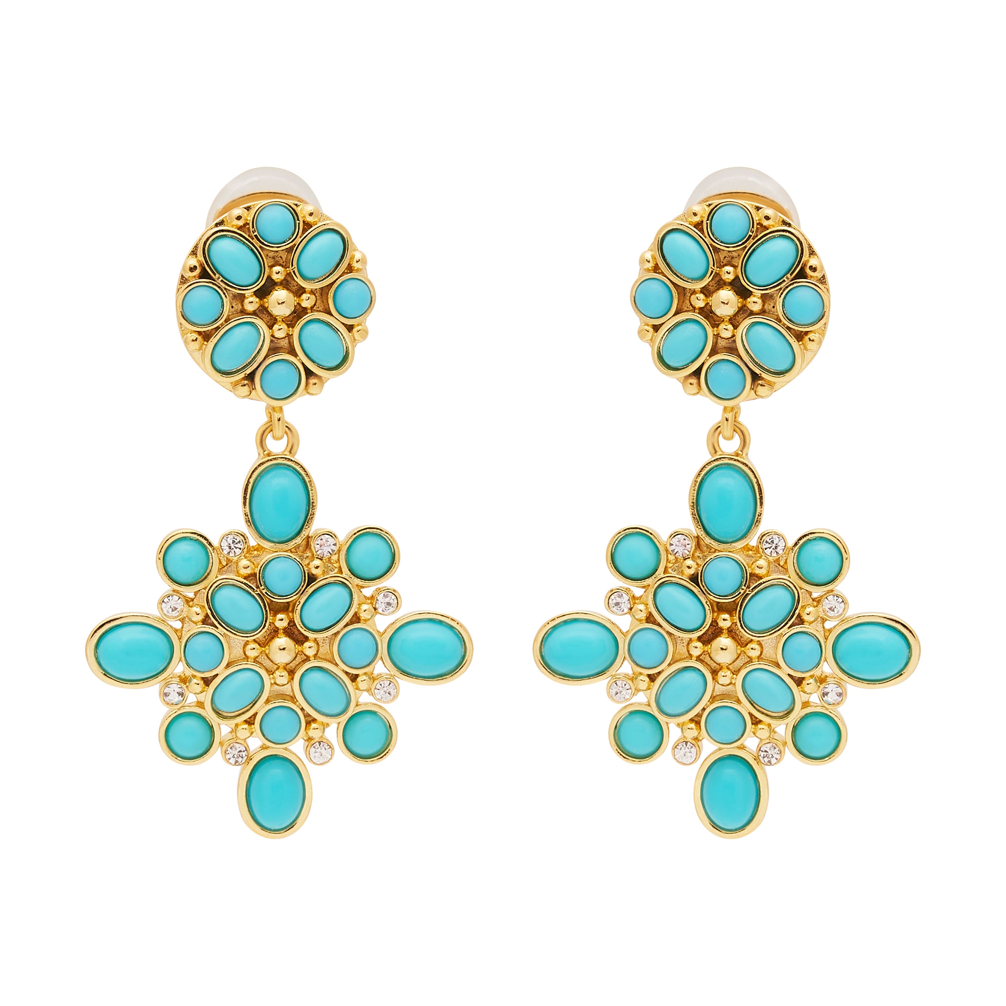 Gold & Turquoise Drop Clip Earrings