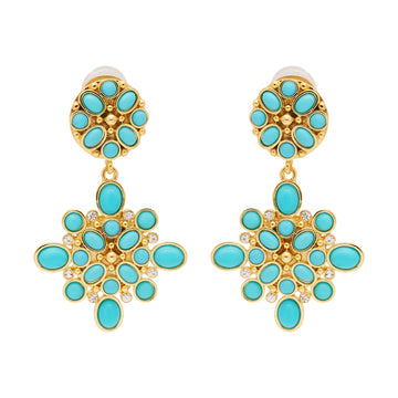 Gold & Turquoise Drop Clip Earrings