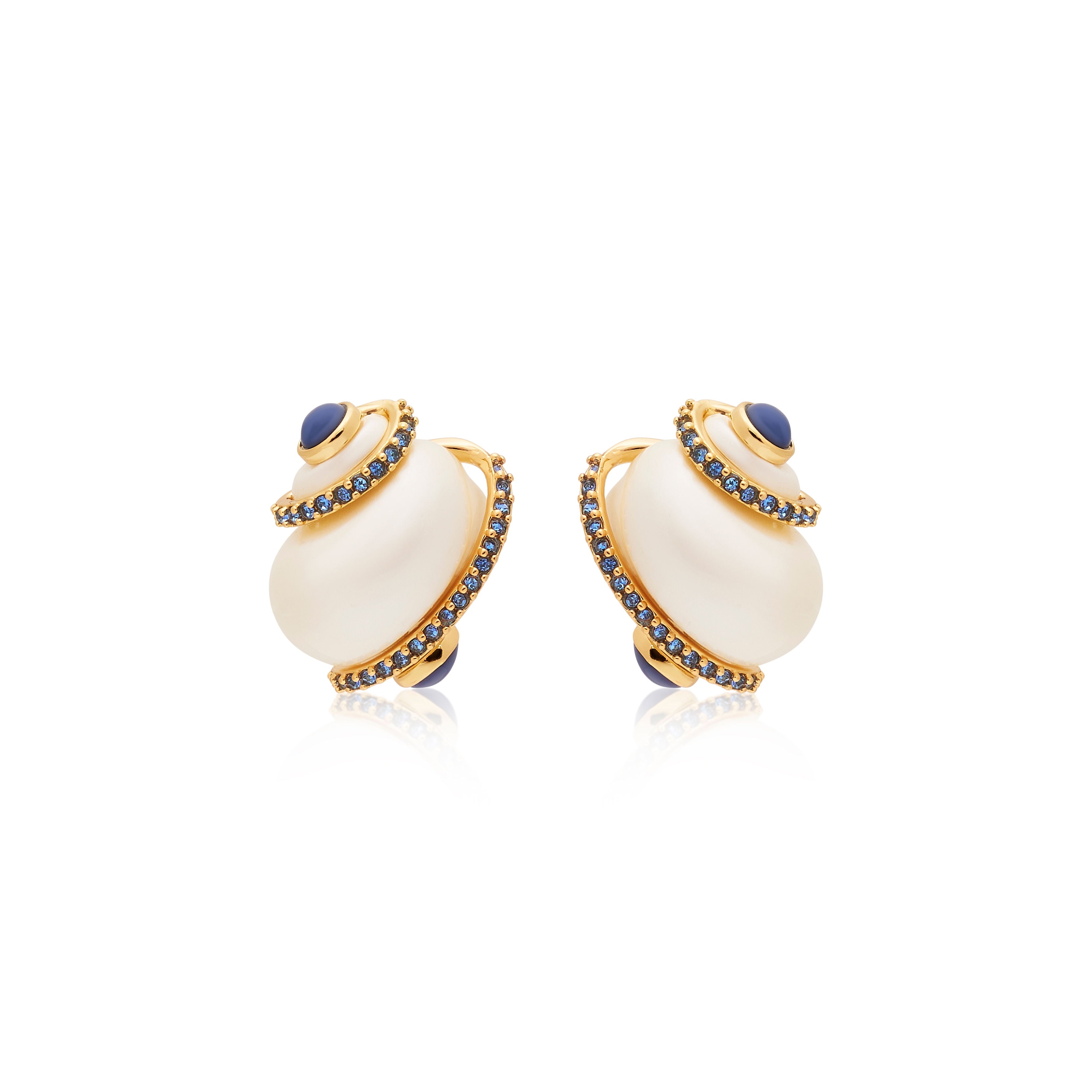 Sapphire Tip Pearl Shell Pierced Earrings