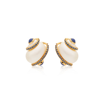 Sapphire Tip Pearl Shell Pierced Earrings