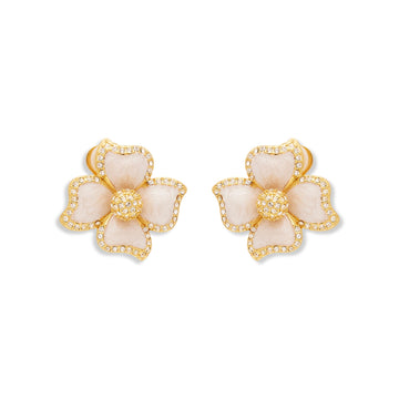 White Enamel Flower Clip Earrings