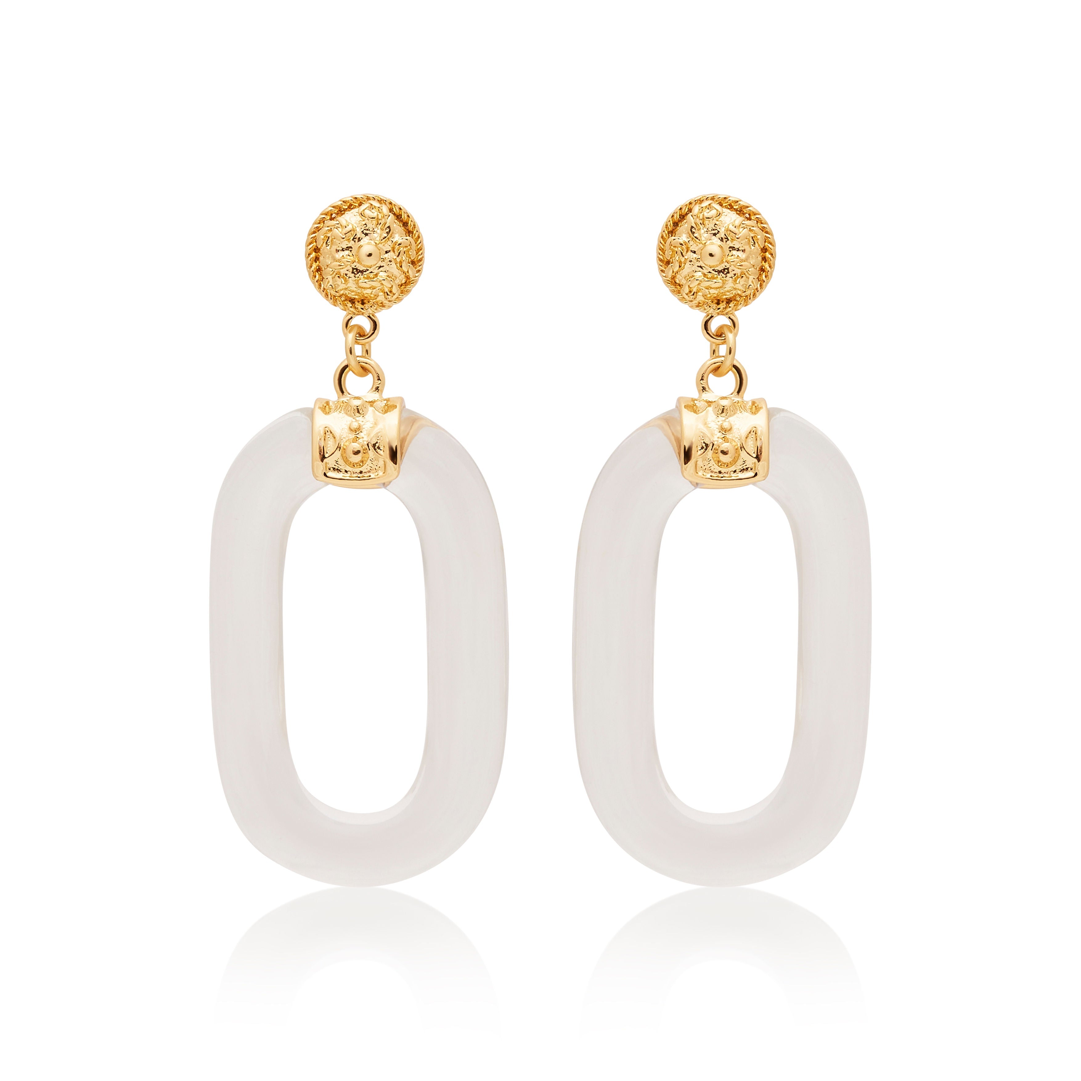 Polished Gold & Clear Resin Drop Earrings