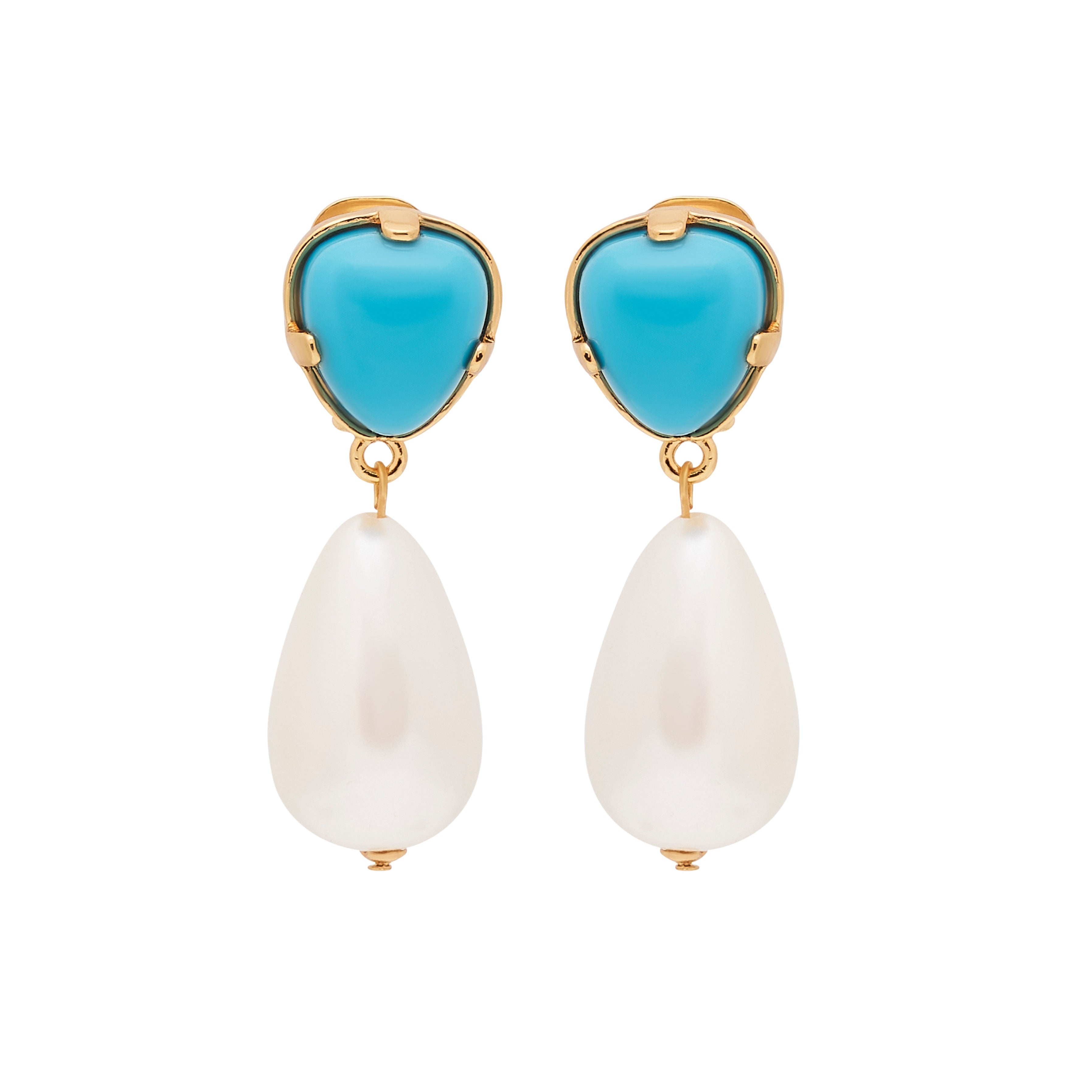 Turquoise & Pearl Drop Clip Earrings