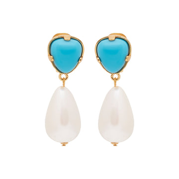 Turquoise & Pearl Drop Clip Earrings
