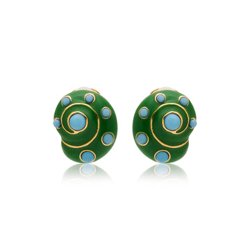 Jade & Turquoise Snail Clip Earrings