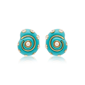 Turquoise & Crystal Snail Earrings