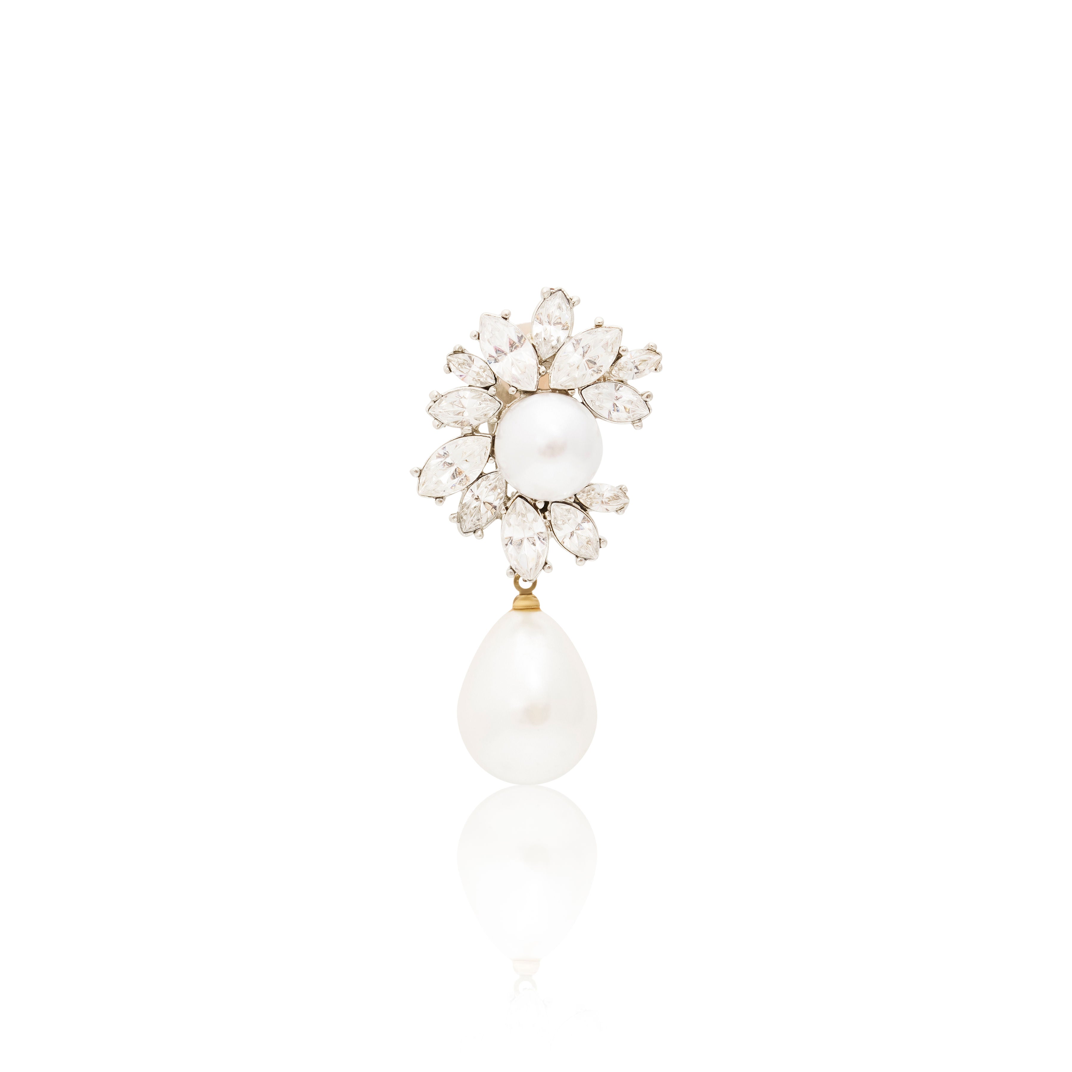 Rhinestone Cluster Pearl Drop Clip-On Earrings