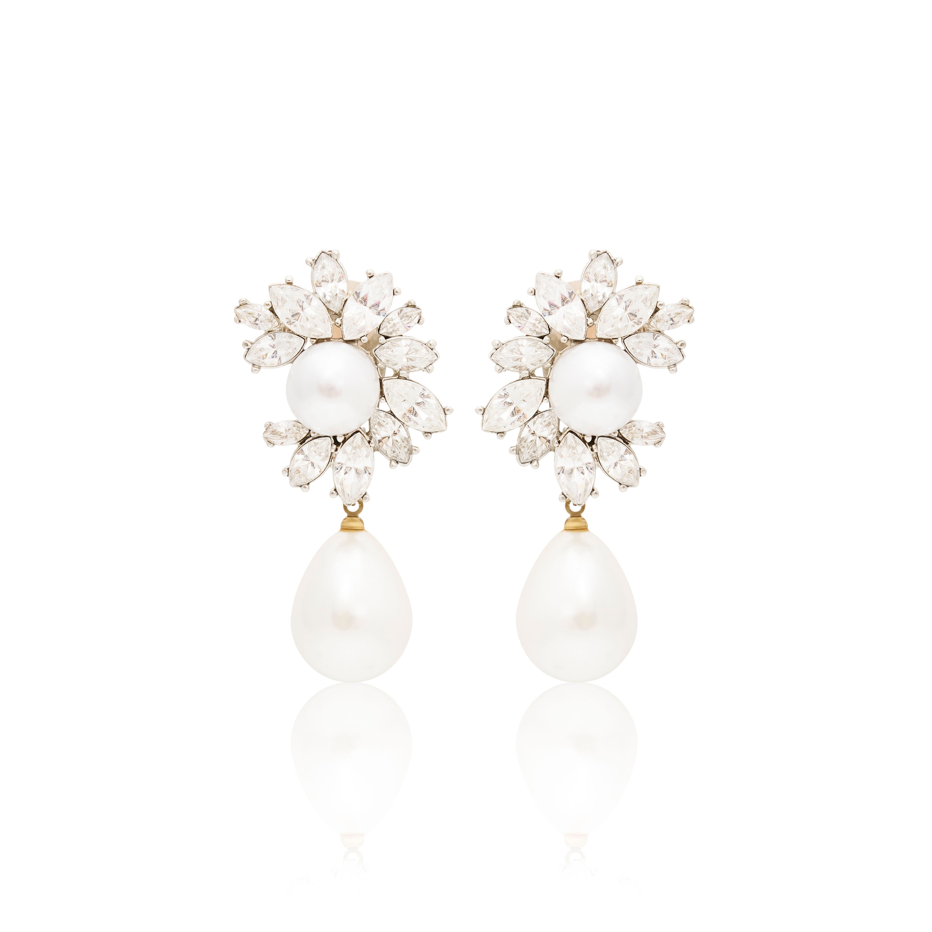 Rhinestone Cluster Pearl Drop Clip-On Earrings