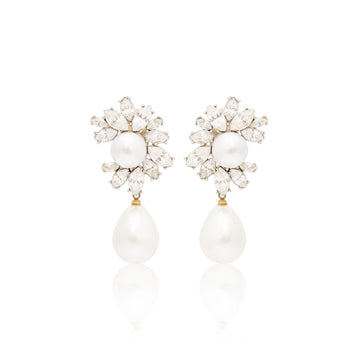 Rhinestone Cluster Pearl Drop Clip-On Earrings