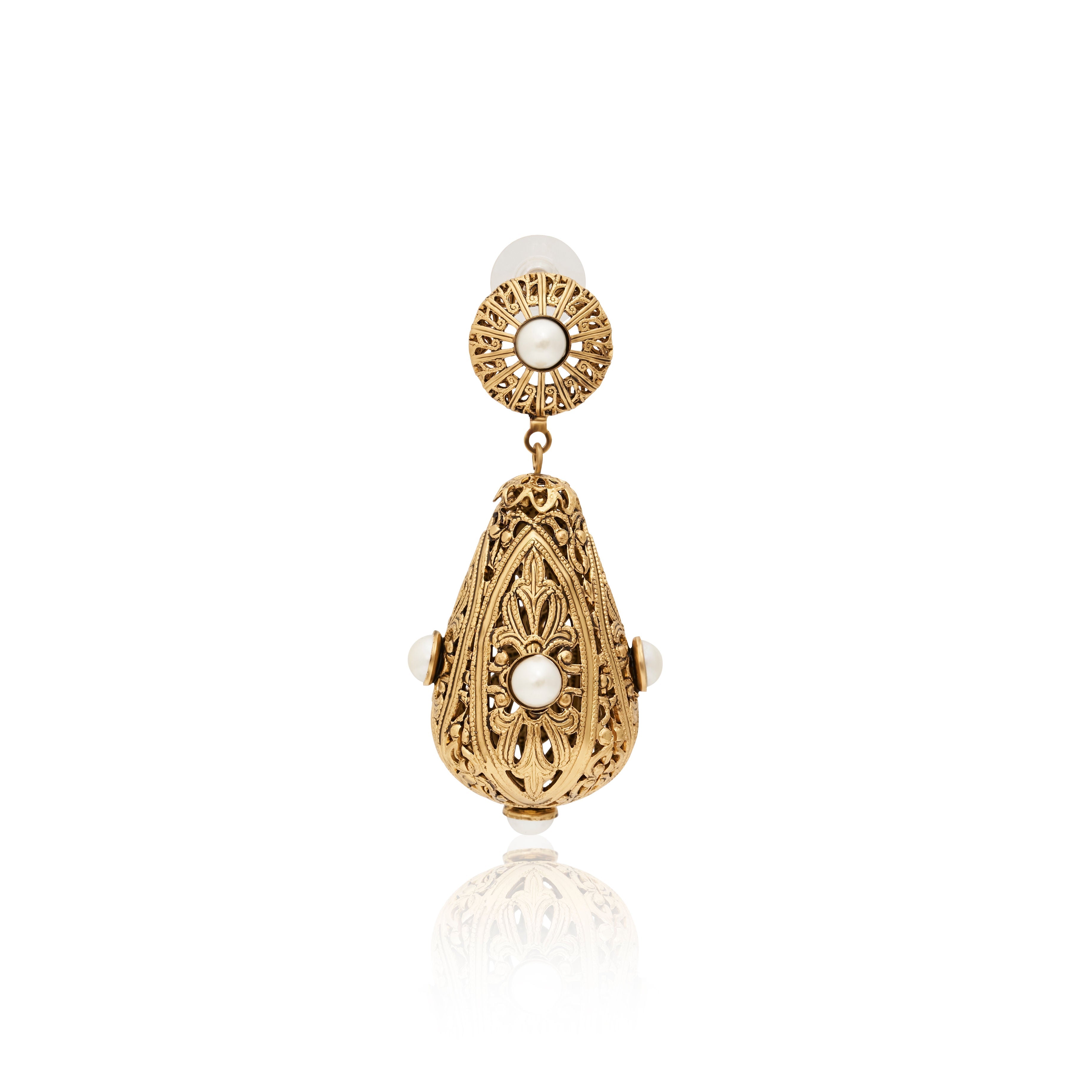 Pearl Filigree Drop Clip-On Earrings