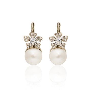 Pearl Flower Eurowire Earrings