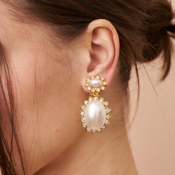 Crystal Trim Pearl Earrings