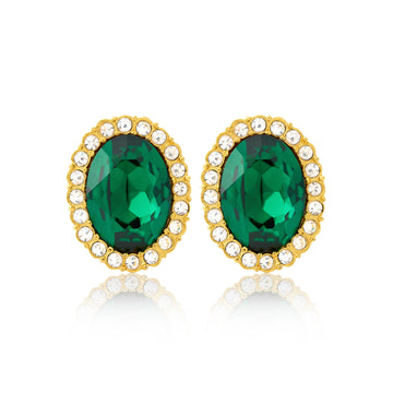 Emerald Oval Clip Earrings
