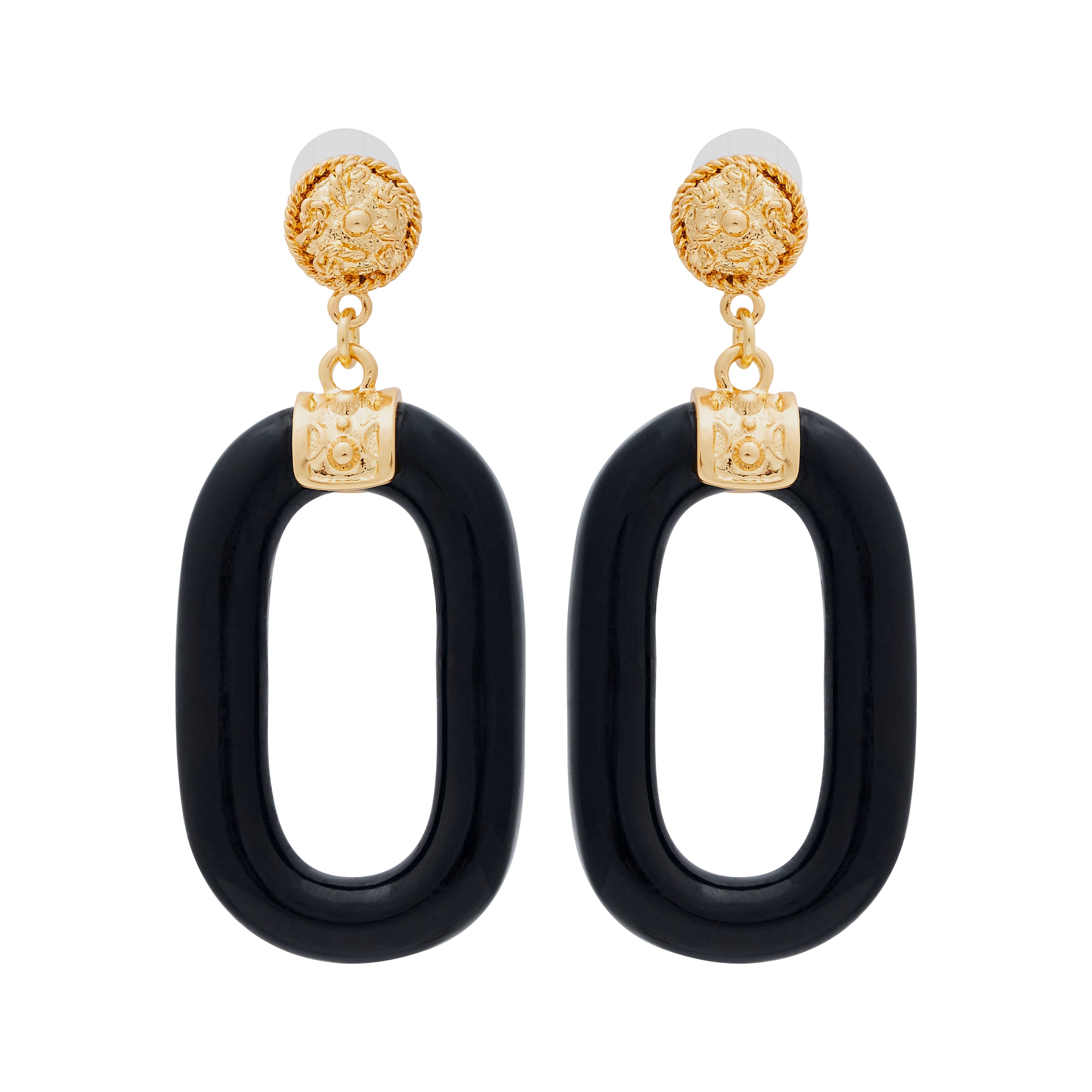 Black Oval Link Pierced Earrings