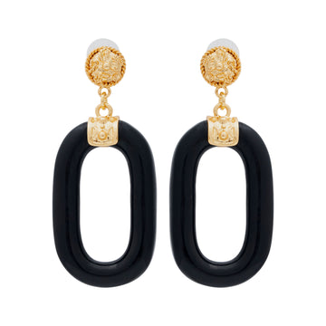 Black Oval Link Pierced Earrings