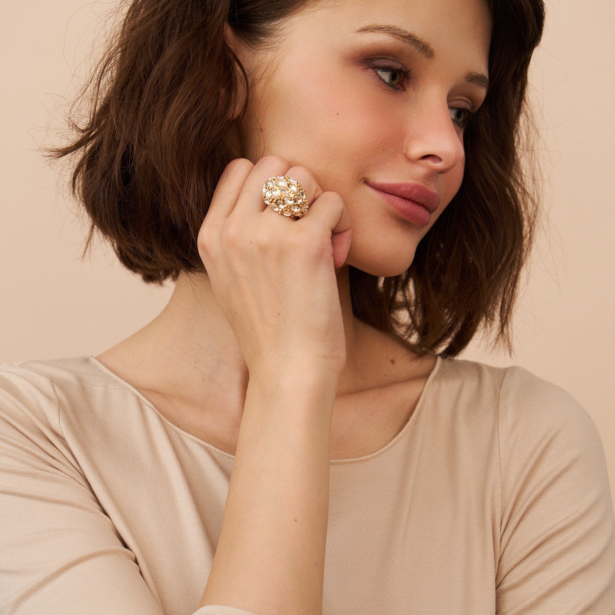 Domed Crystal Adjustable Ring