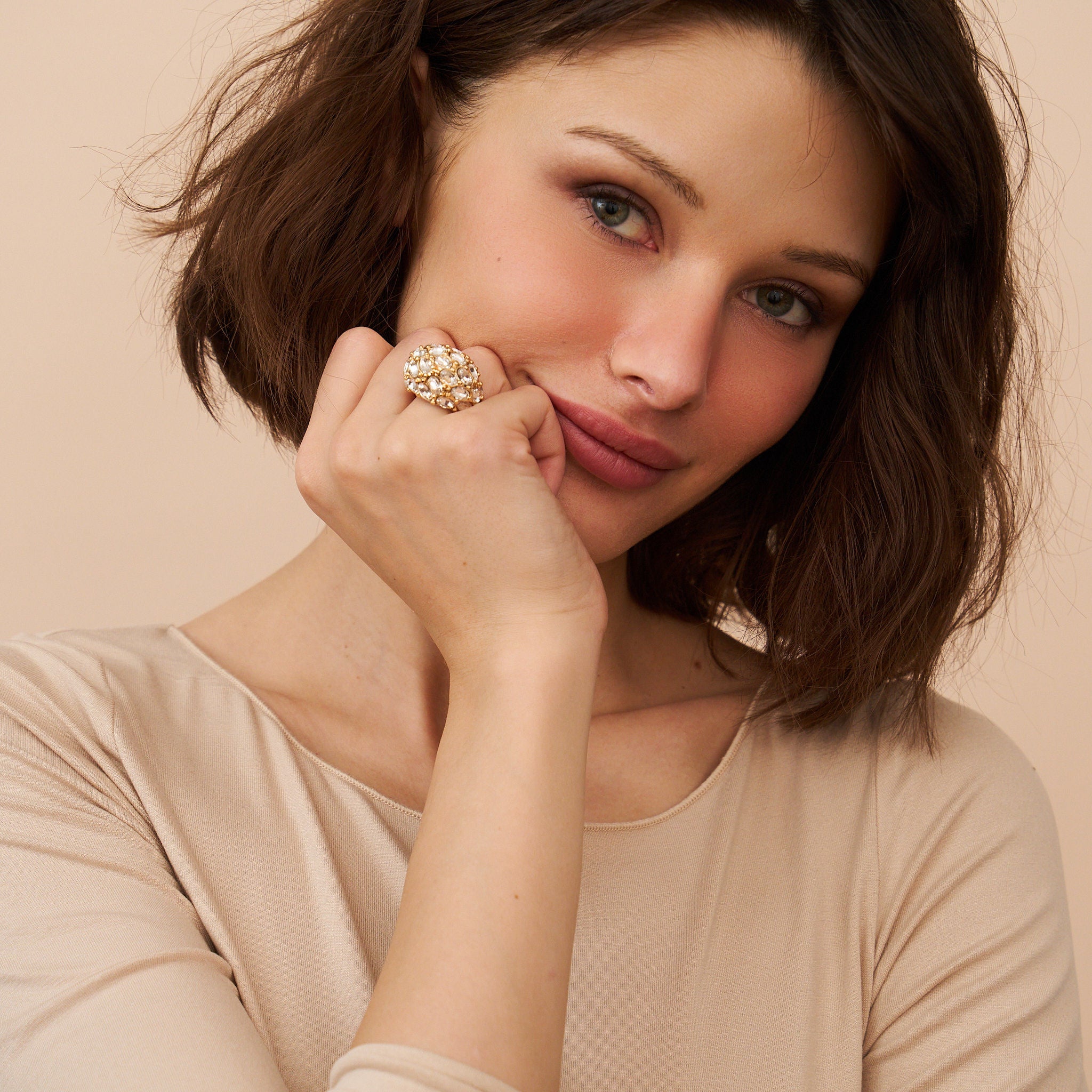 Domed Crystal Adjustable Ring