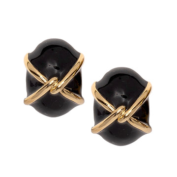 "X" Black Button Clip Earring