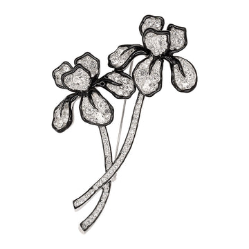 Double Crystal Long Stem Flower Pin