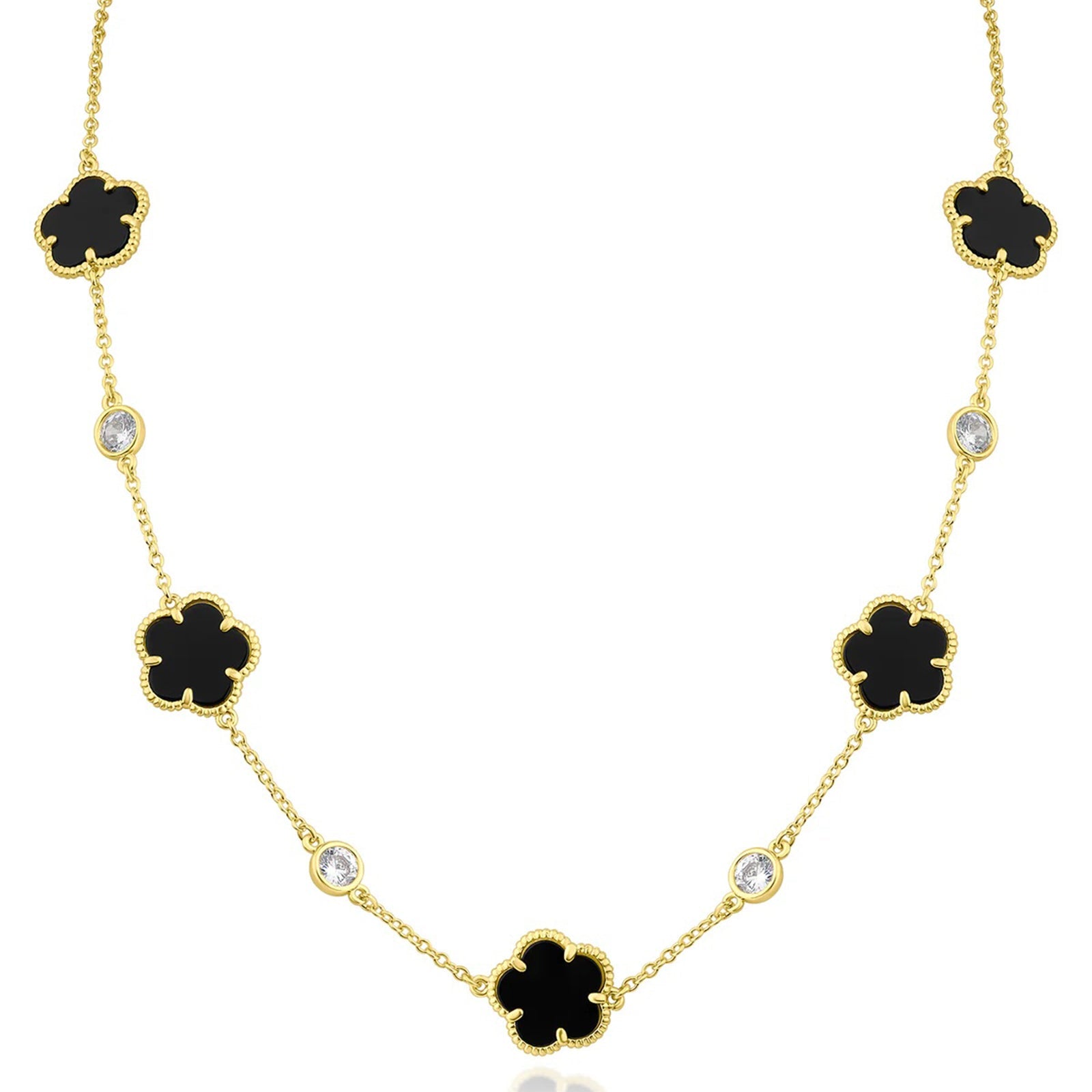 Clover and CZ Station Necklace