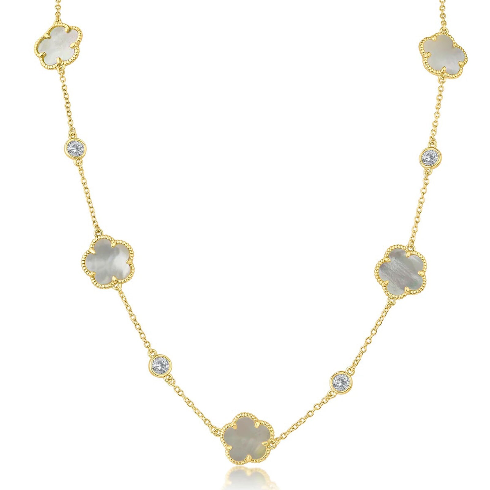 Clover and CZ Station Necklace