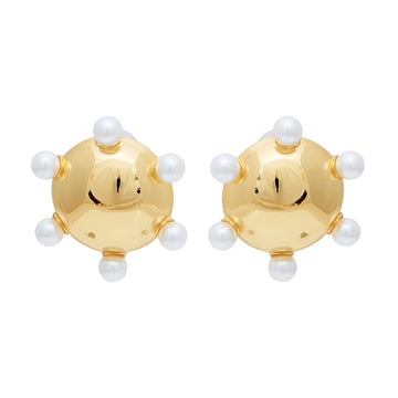 Polished Gold & Pearl Post Earrings