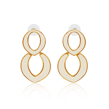 Polished Gold & White Link Pierced Earrings