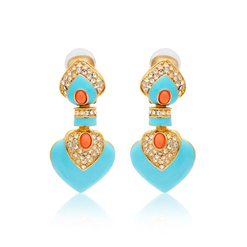 Turquoise & Coral Heart Drop Clip Earrings