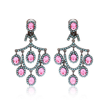 Aqua & Rose Pink Chandelier Earrings