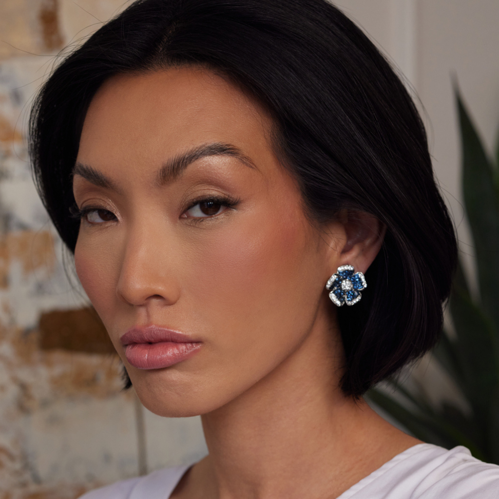 Sapphire Flower Clip-On Earrings