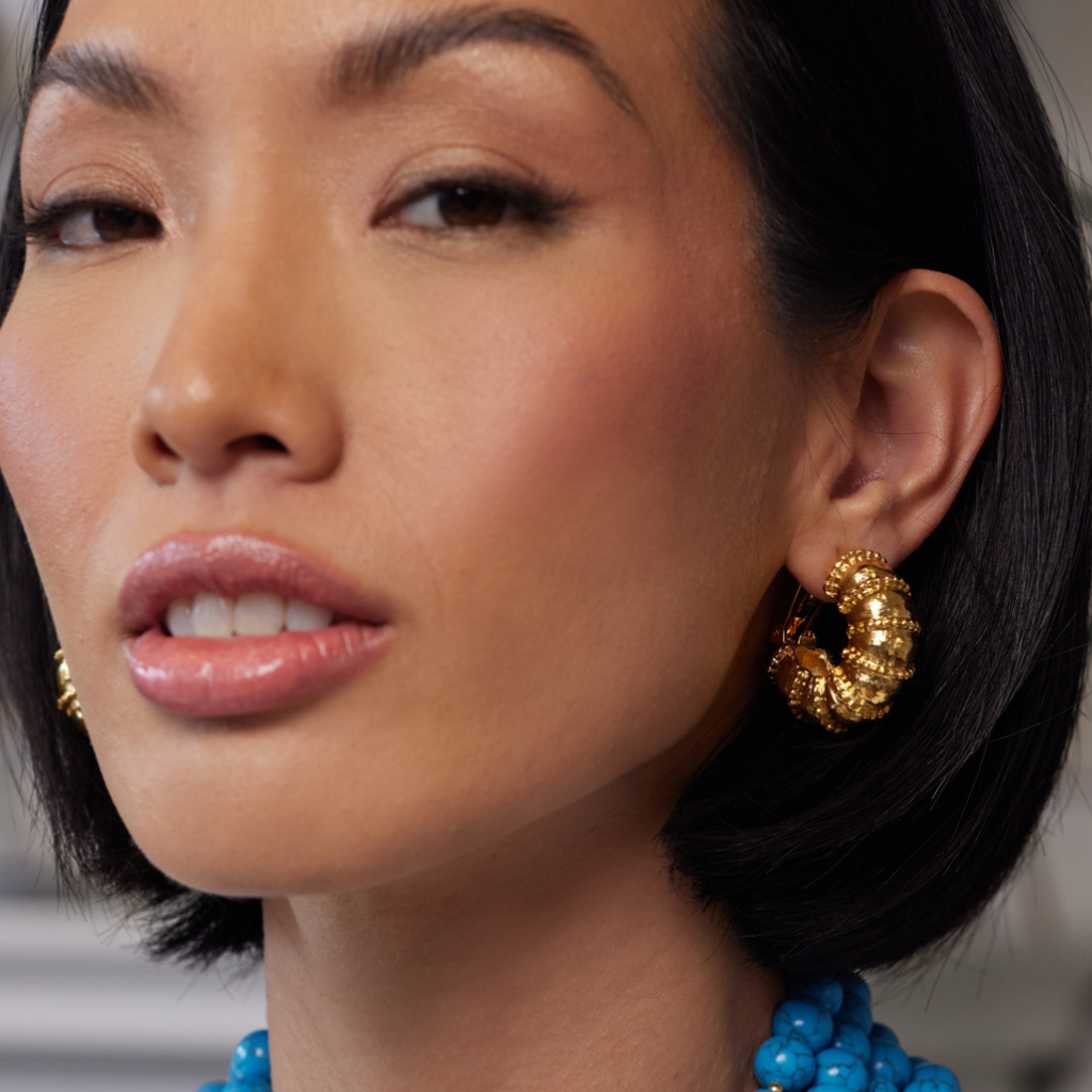 Gold Textured Hoop Clip Earrings