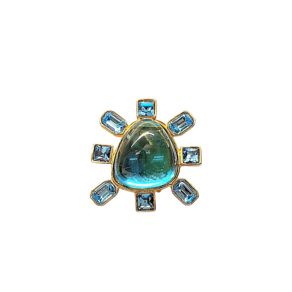 Aqua Cabochon Center Clip Earring