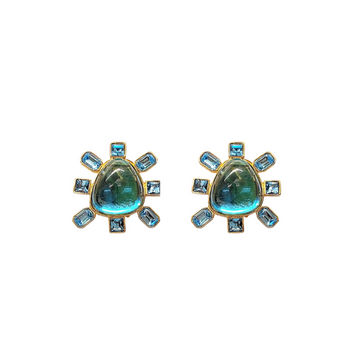Aqua Cabochon Center Clip Earring