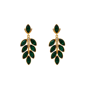 Gold & Emerald Leaf Post Drop Earring