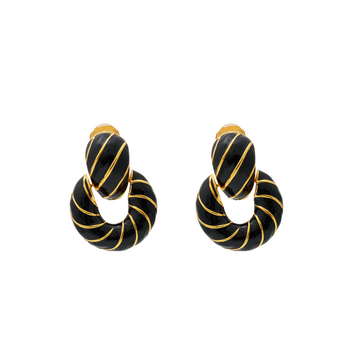 Gold & Black Doorknocker Clip Earring