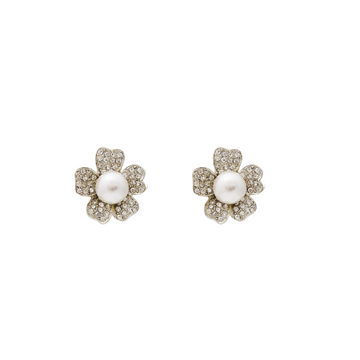 Pearl Center Flower Clip-On Earrings