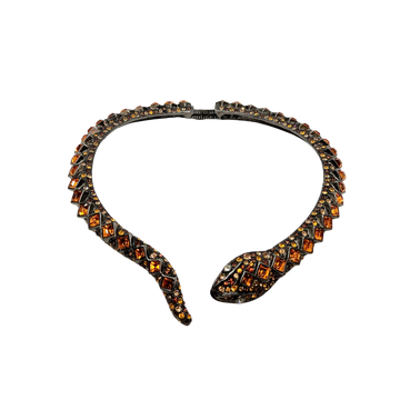 Vintage Gunmetal & Topaz Snake Collar Necklace