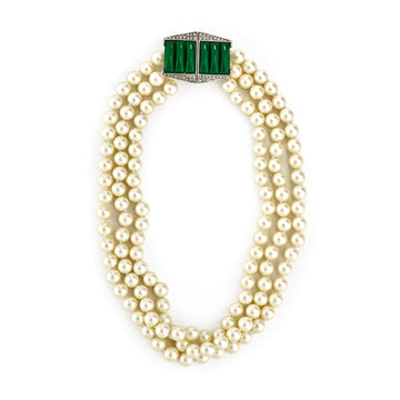 Vintage Pearl & Jade Deco Necklace