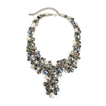 Vintage Two Tone Pearl Black Diamond Necklace