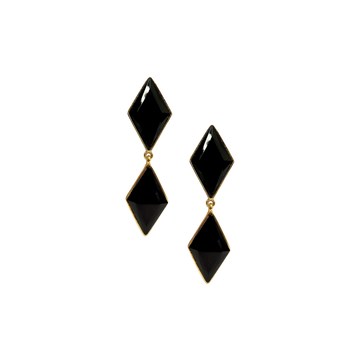 Vintage Jet Double Diamond Drop Clip Earrings