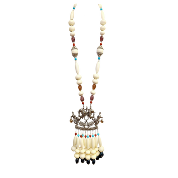 Vintage Ivory Bead Fish & Bird Pendant Drop Necklace
