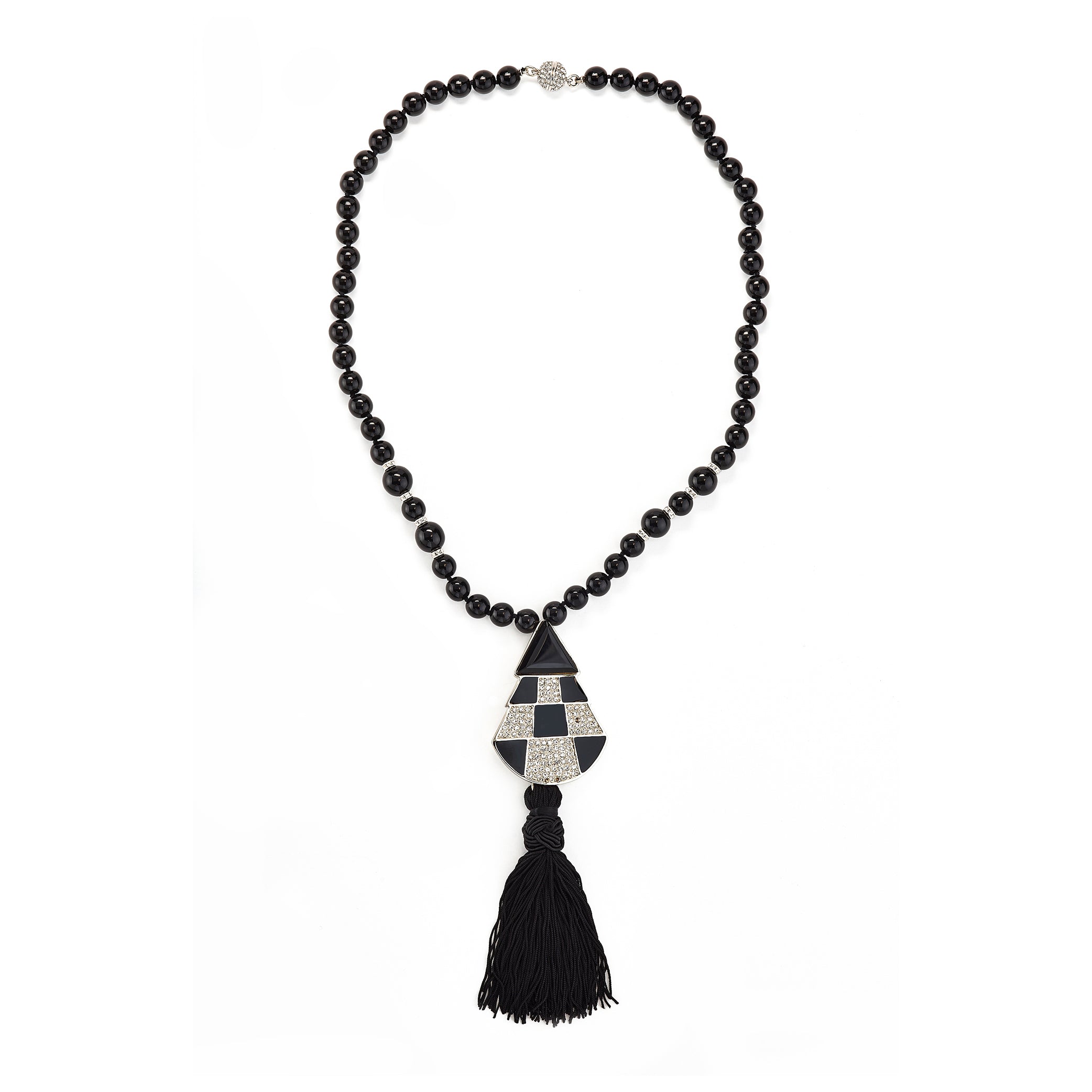 Vintage Black Bead Deco Tassel Necklace