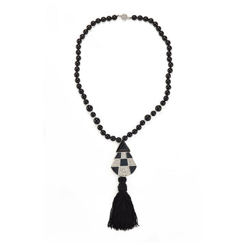 Vintage Black Bead Deco Tassel Necklace
