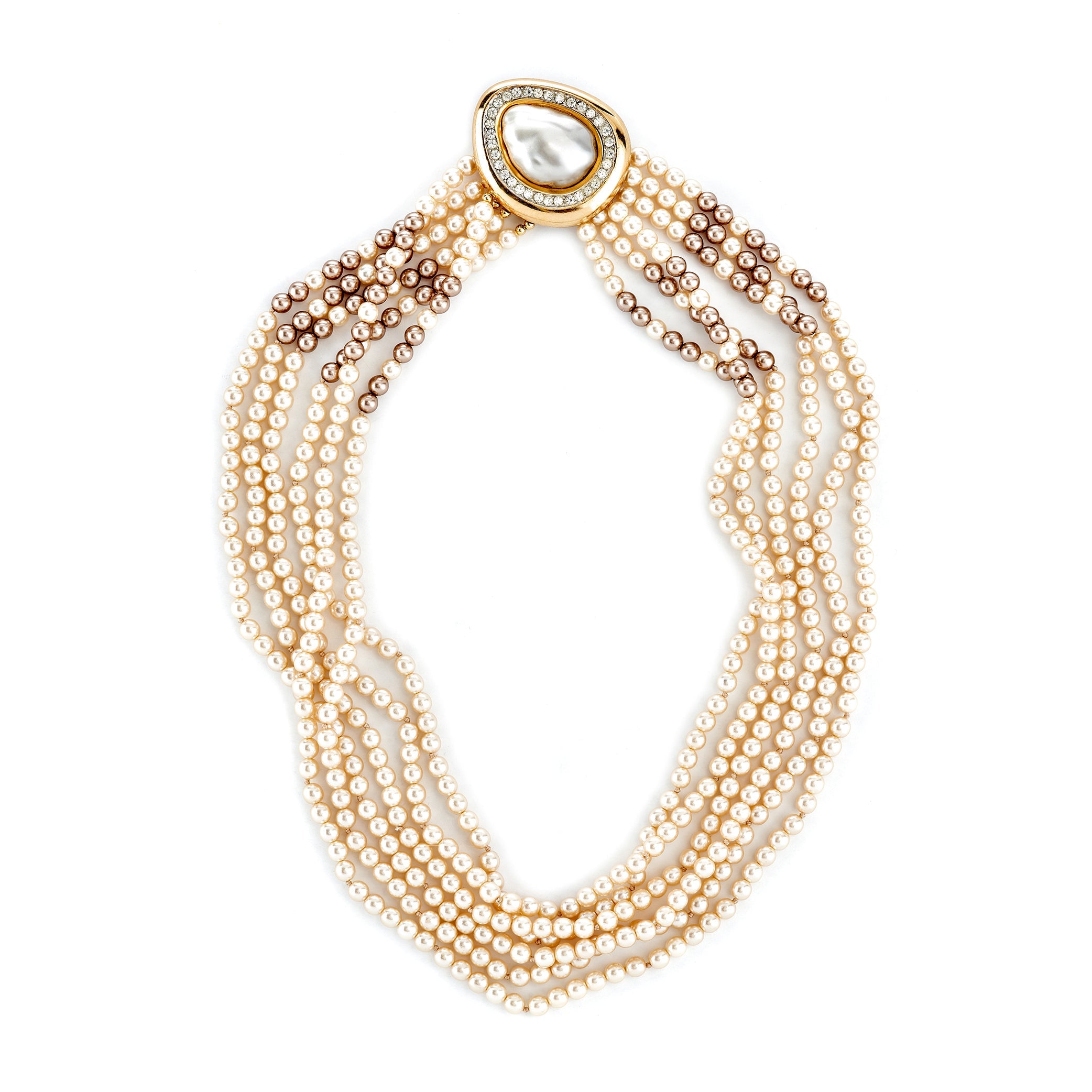 Vintage Rhinestone Pearl Clasp Necklace